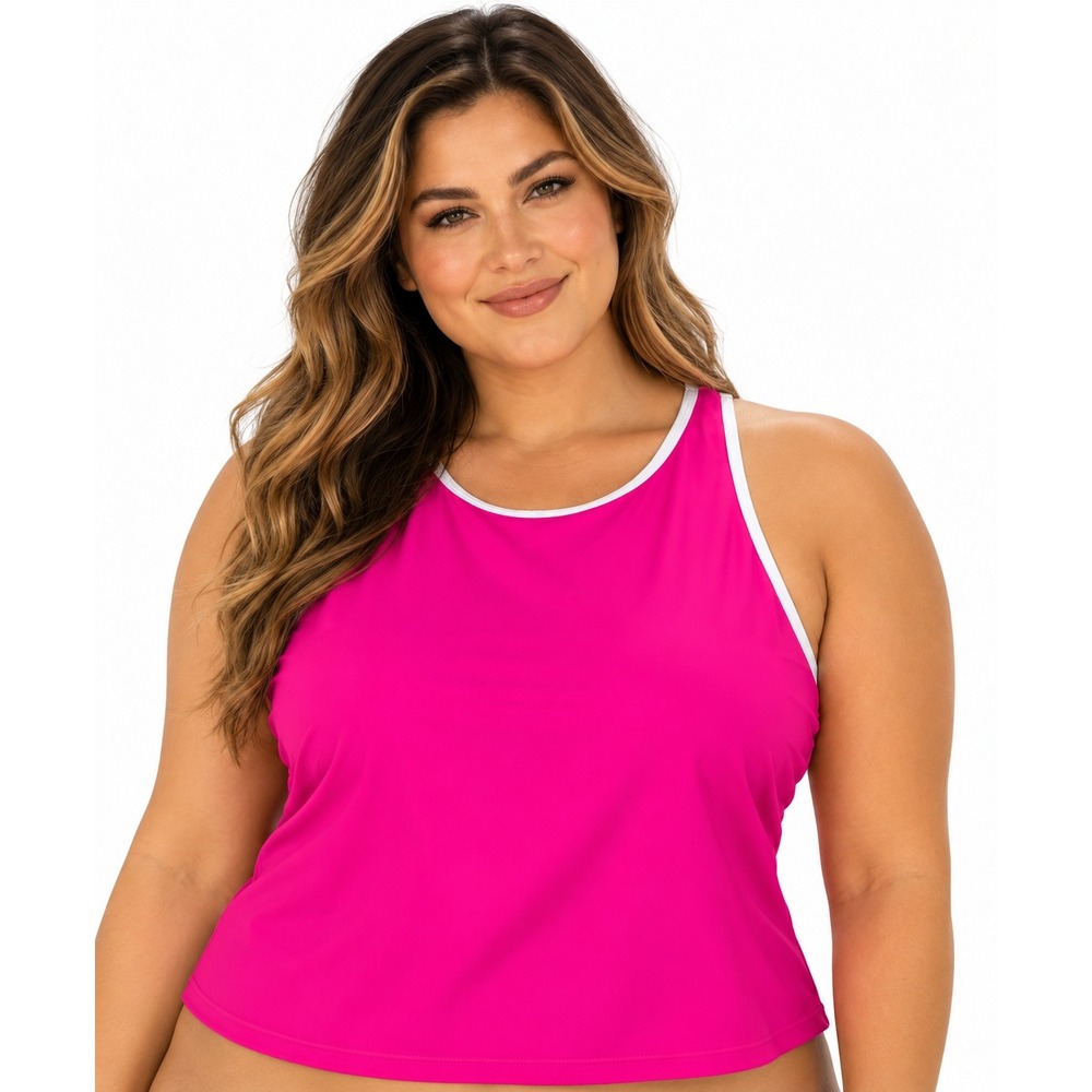 Torrid Size 4 Pink High Neck Racerback Swim Crop Bikini Top Plus Size